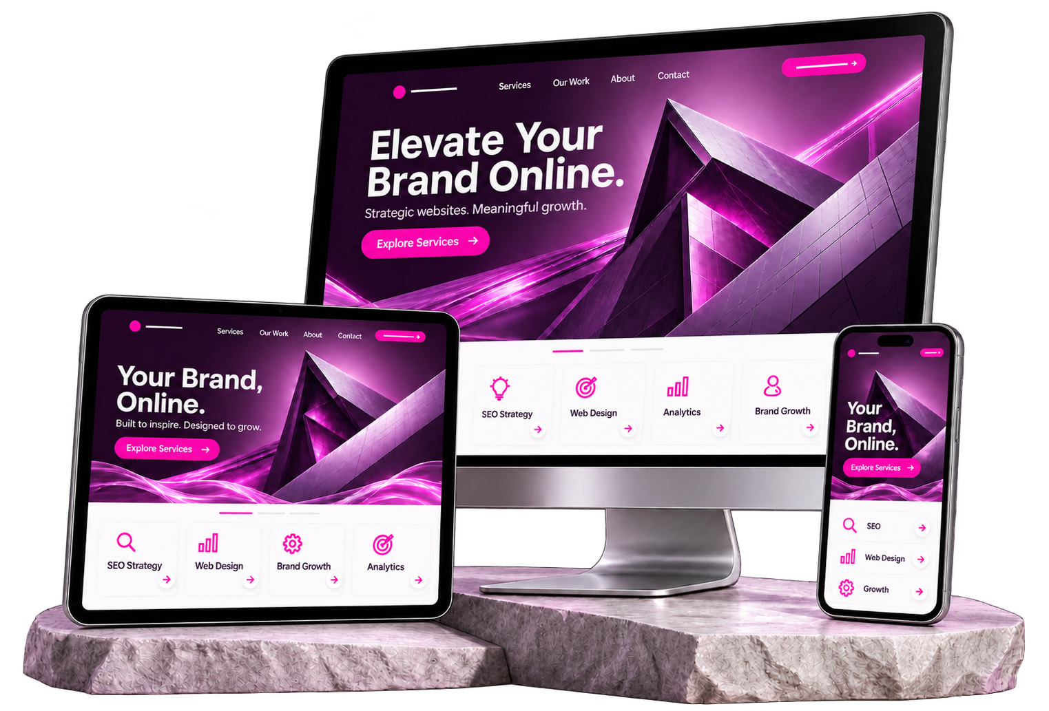 Desktop, tablet and mobile website design showcase